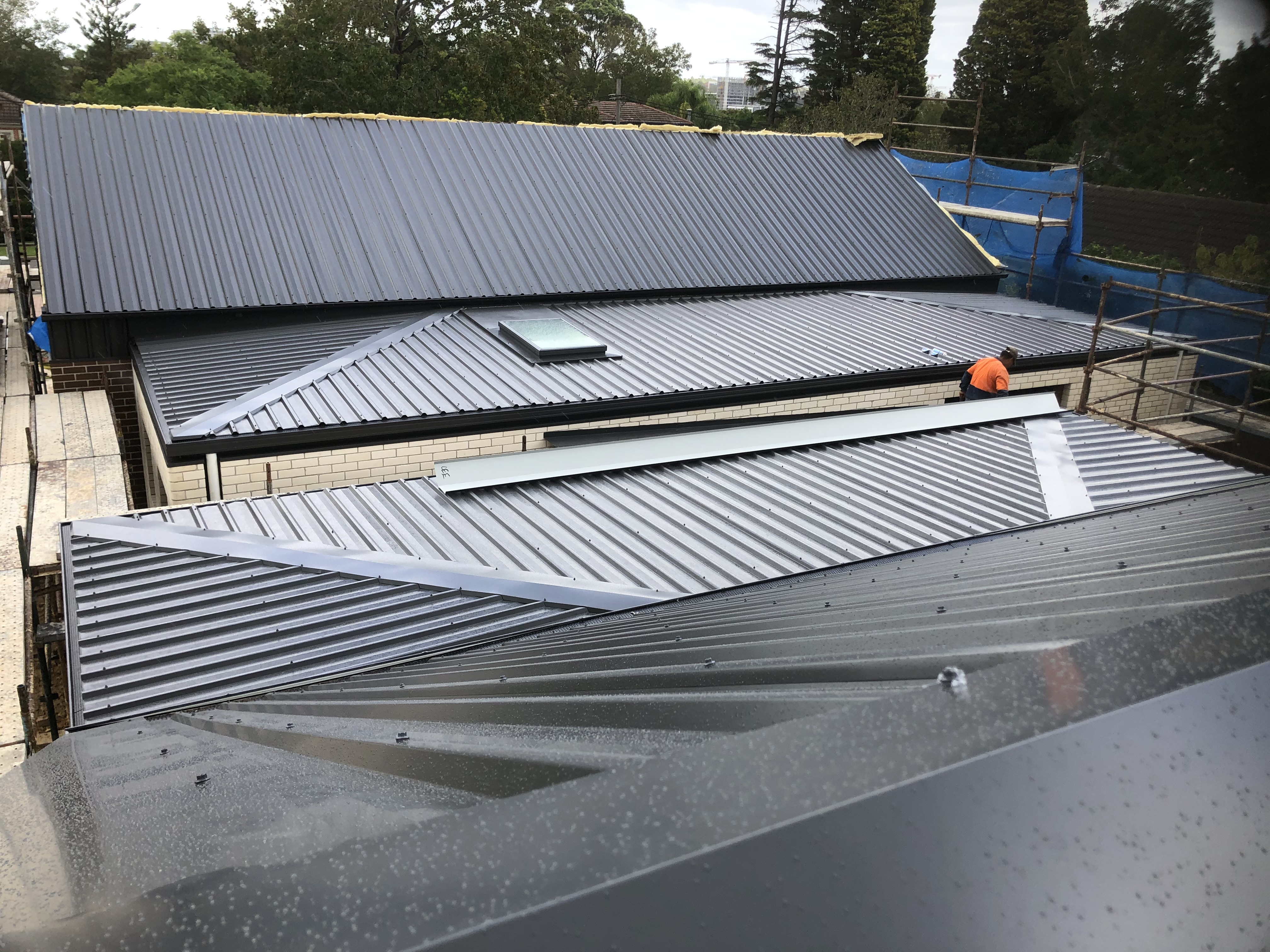 Metal roofing installation in progress